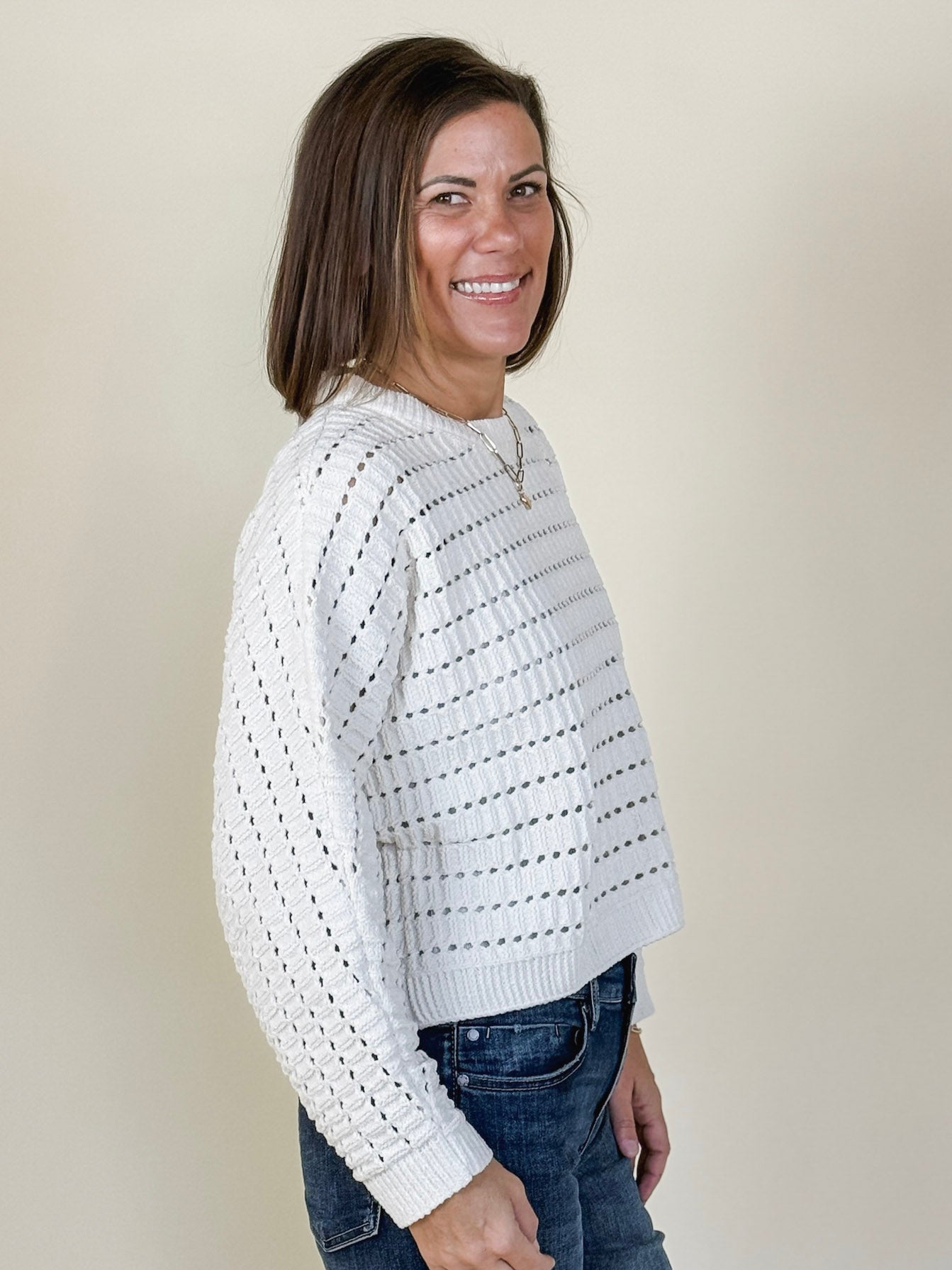 Carrie Pointelle Crop Oversized Sweater