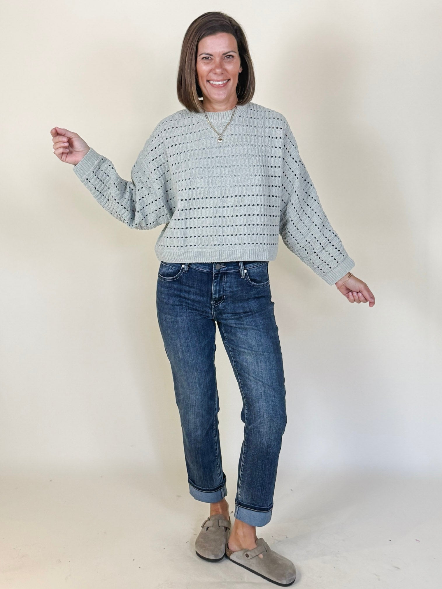 Carrie Pointelle Crop Oversized Sweater