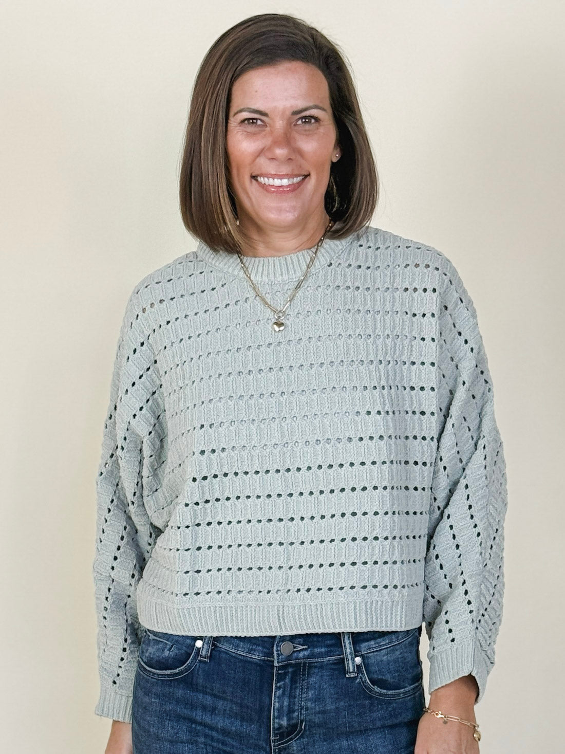 Carrie Pointelle Crop Oversized Sweater