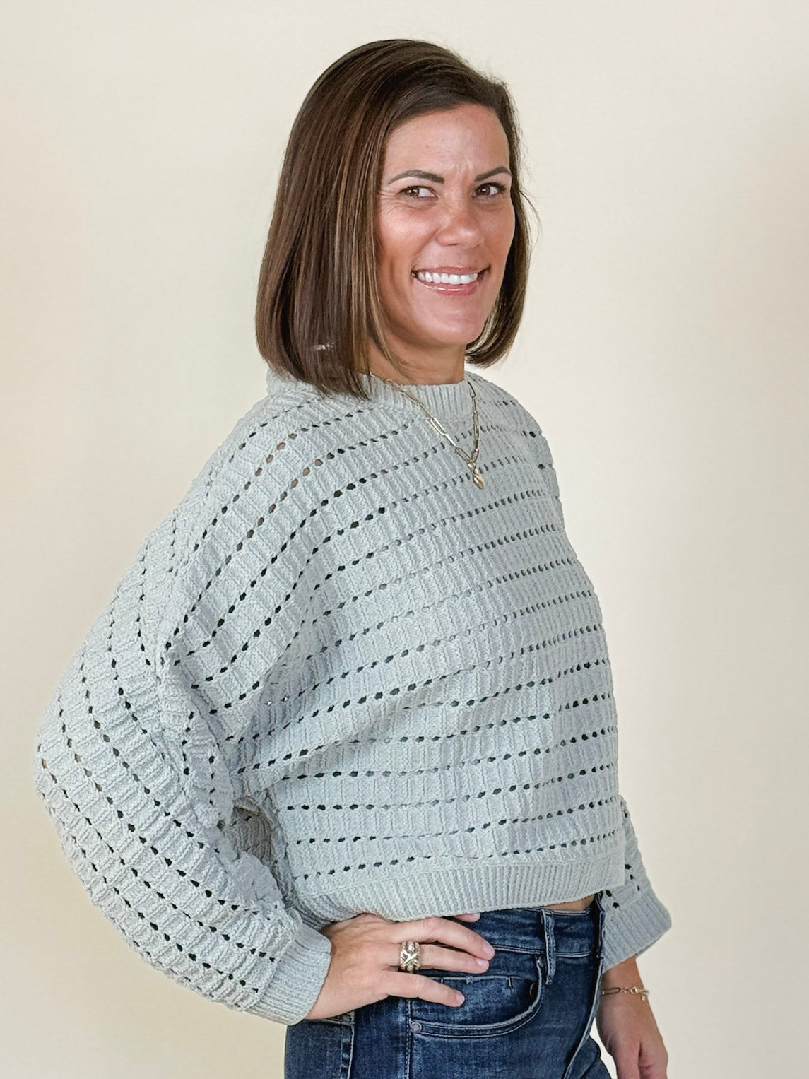 Carrie Pointelle Crop Oversized Sweater