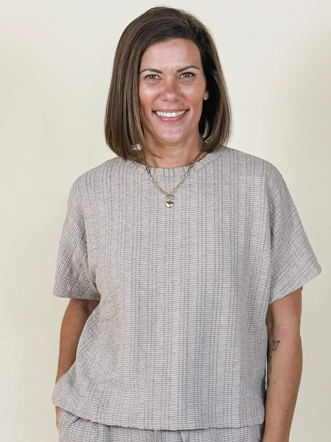 Janie Jacquard Knit Short Sleeve Top