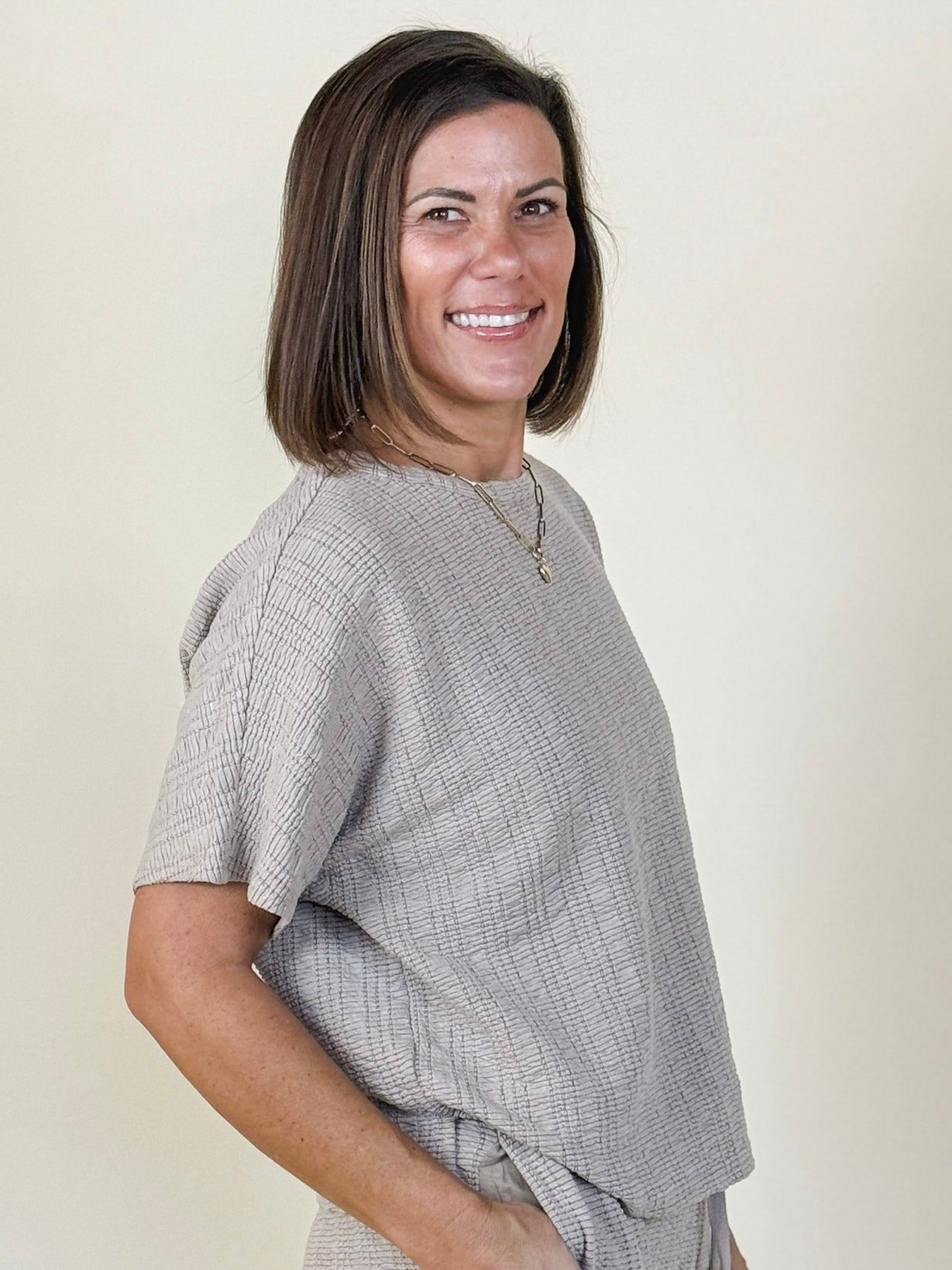 Janie Jacquard Knit Short Sleeve Top