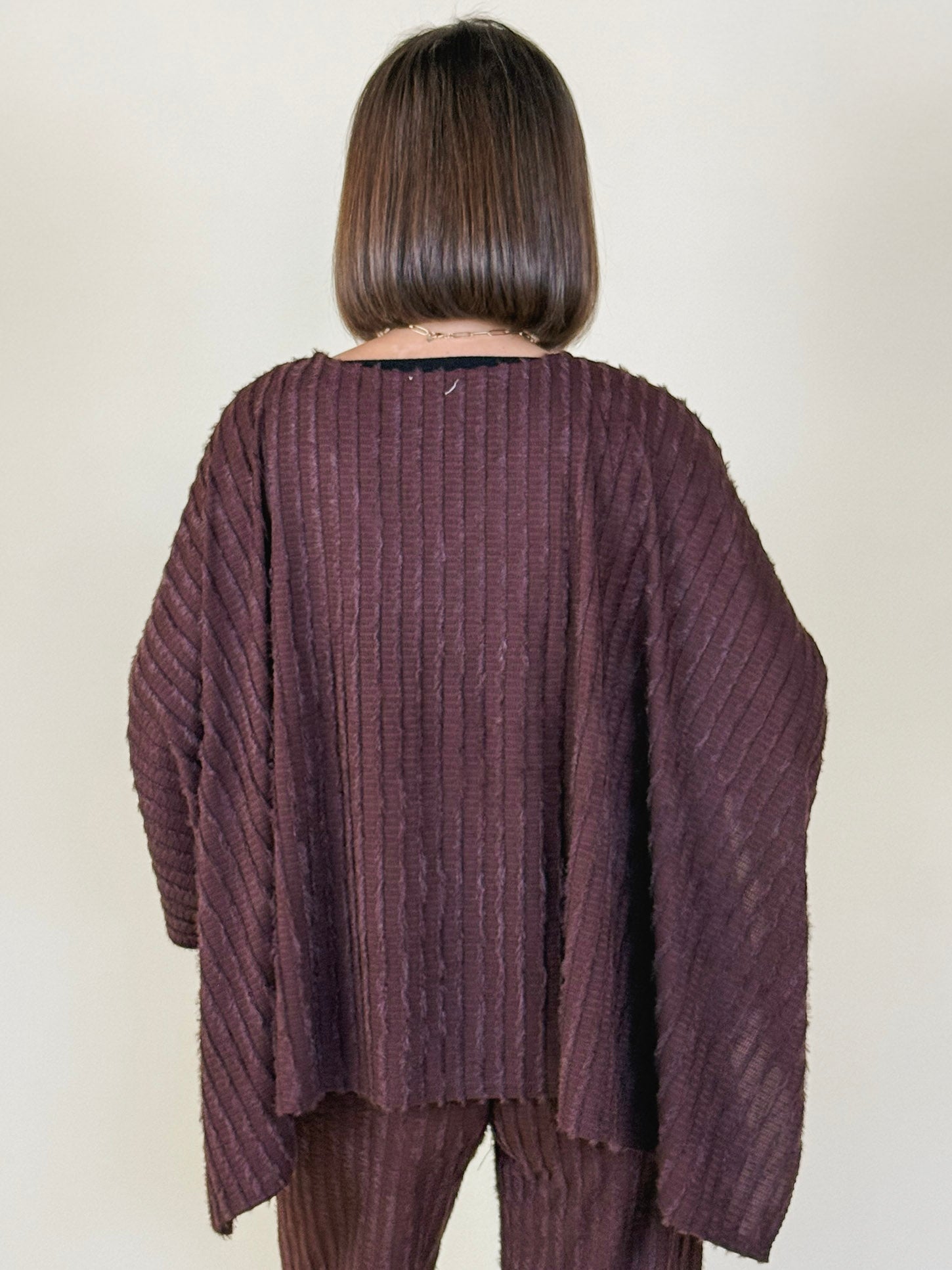 Fran Fuzzy Striped Knit Flowy Poncho Top