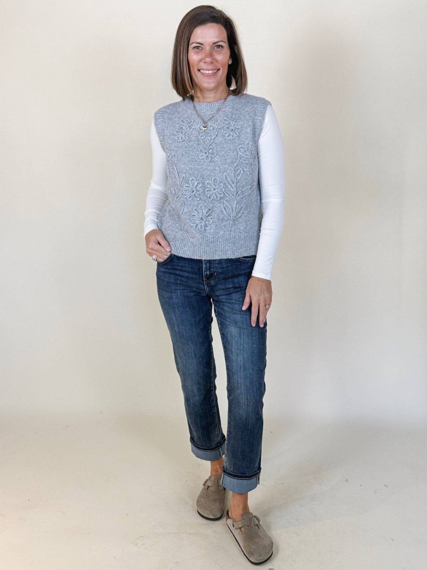 Haley Floral Embroidery Sweater Vest