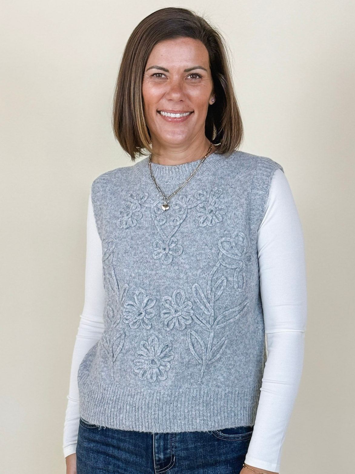 Haley Floral Embroidery Sweater Vest