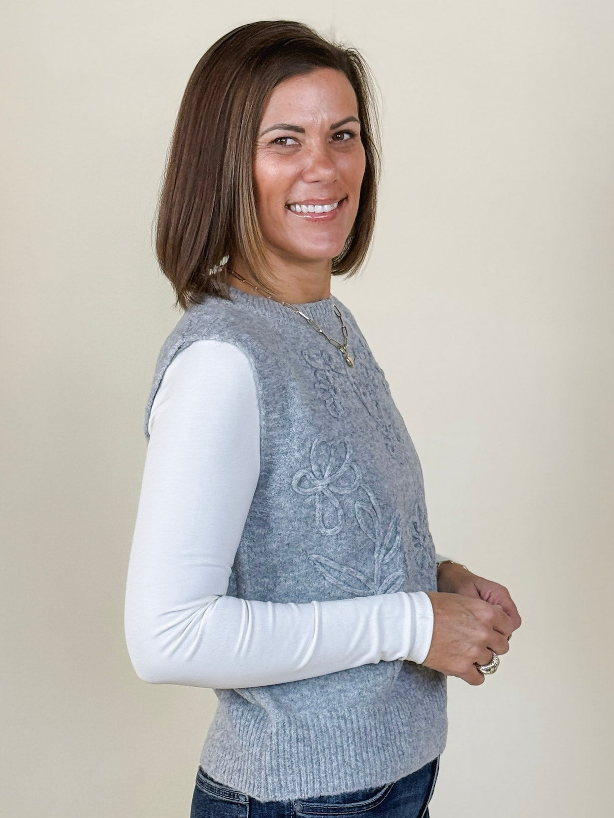 Haley Floral Embroidery Sweater Vest