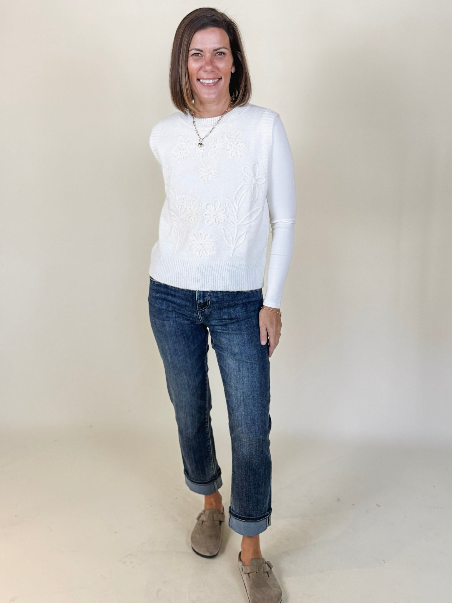 Haley Floral Embroidery Sweater Vest