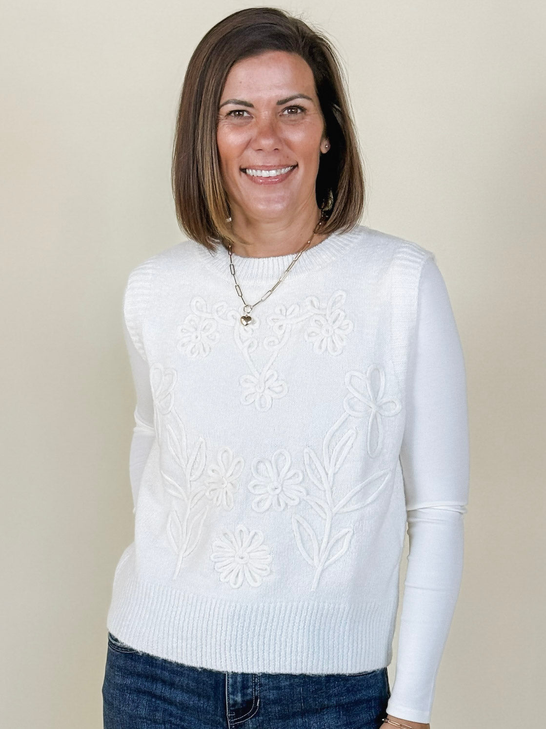 Haley Floral Embroidery Sweater Vest