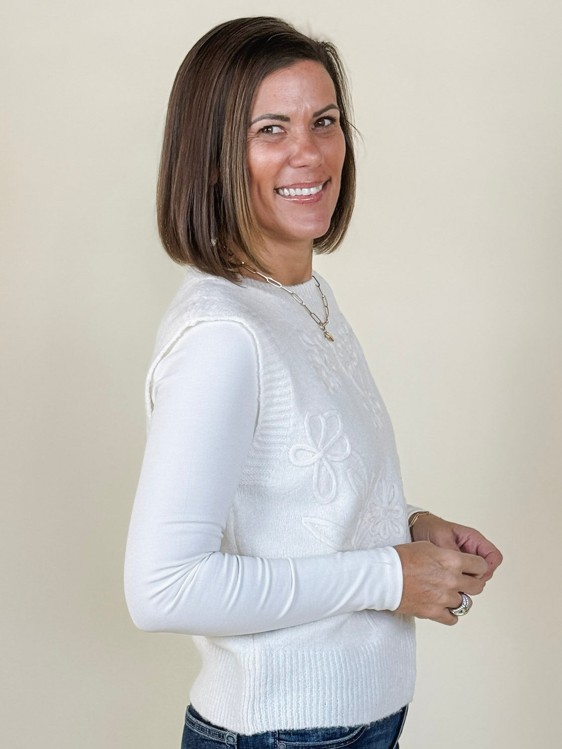 Haley Floral Embroidery Sweater Vest