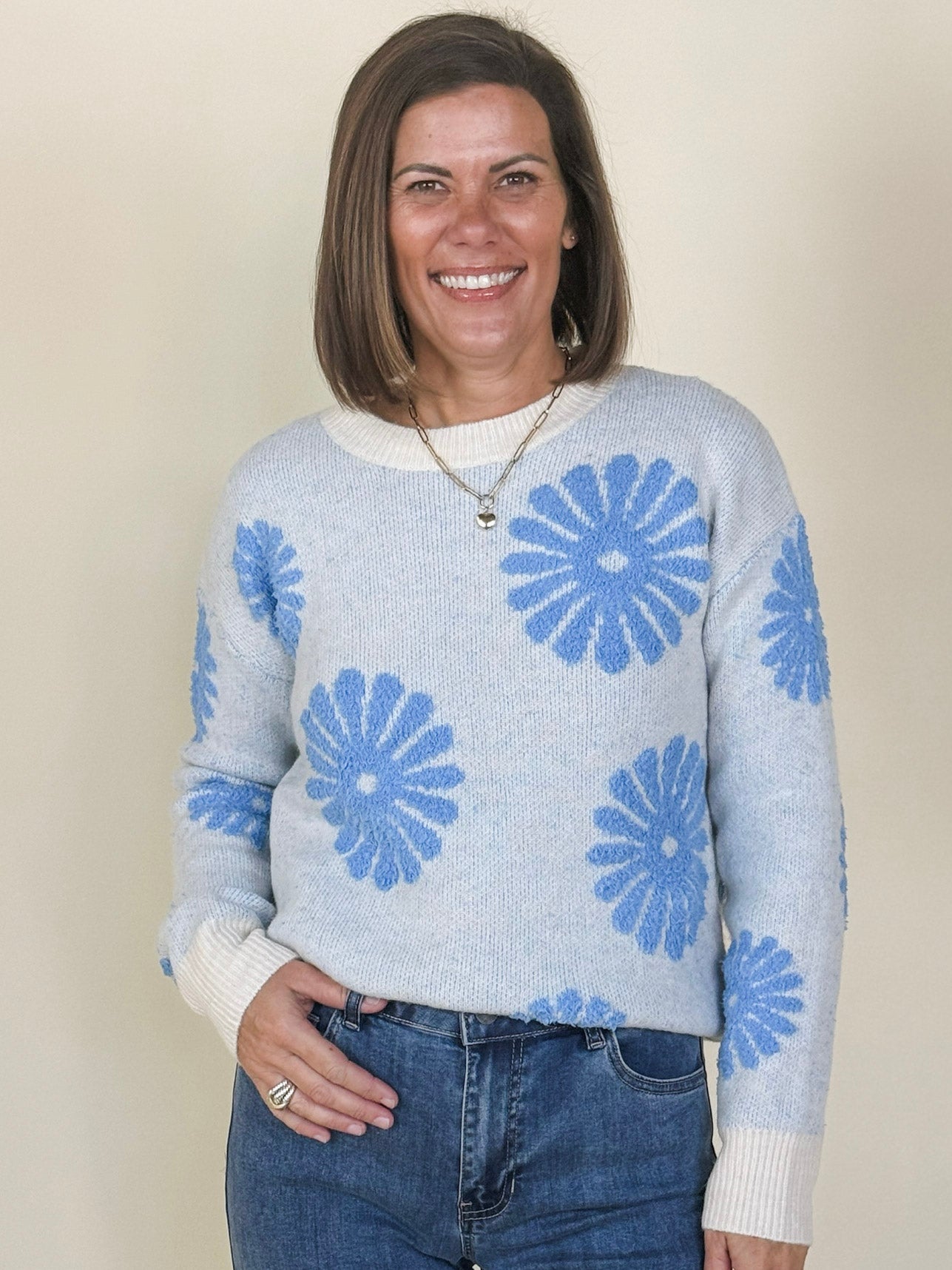 Nelly Floral Flocked Sweater