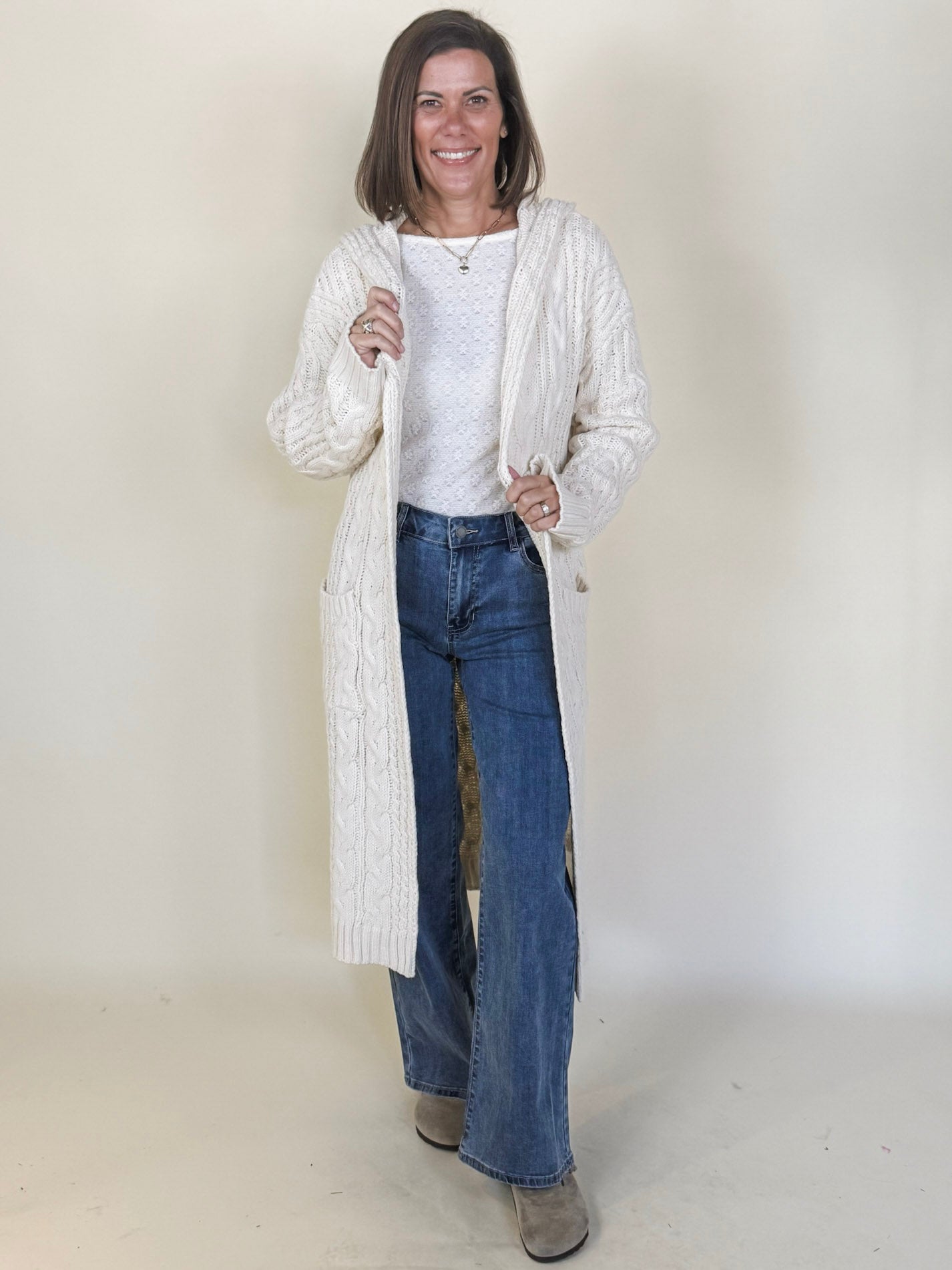 Vanessa Hooded Long Open Cardigan