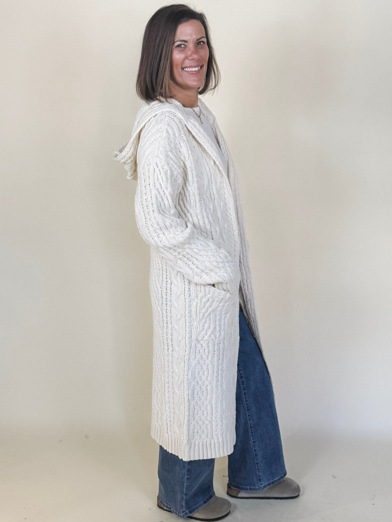 Vanessa Hooded Long Open Cardigan