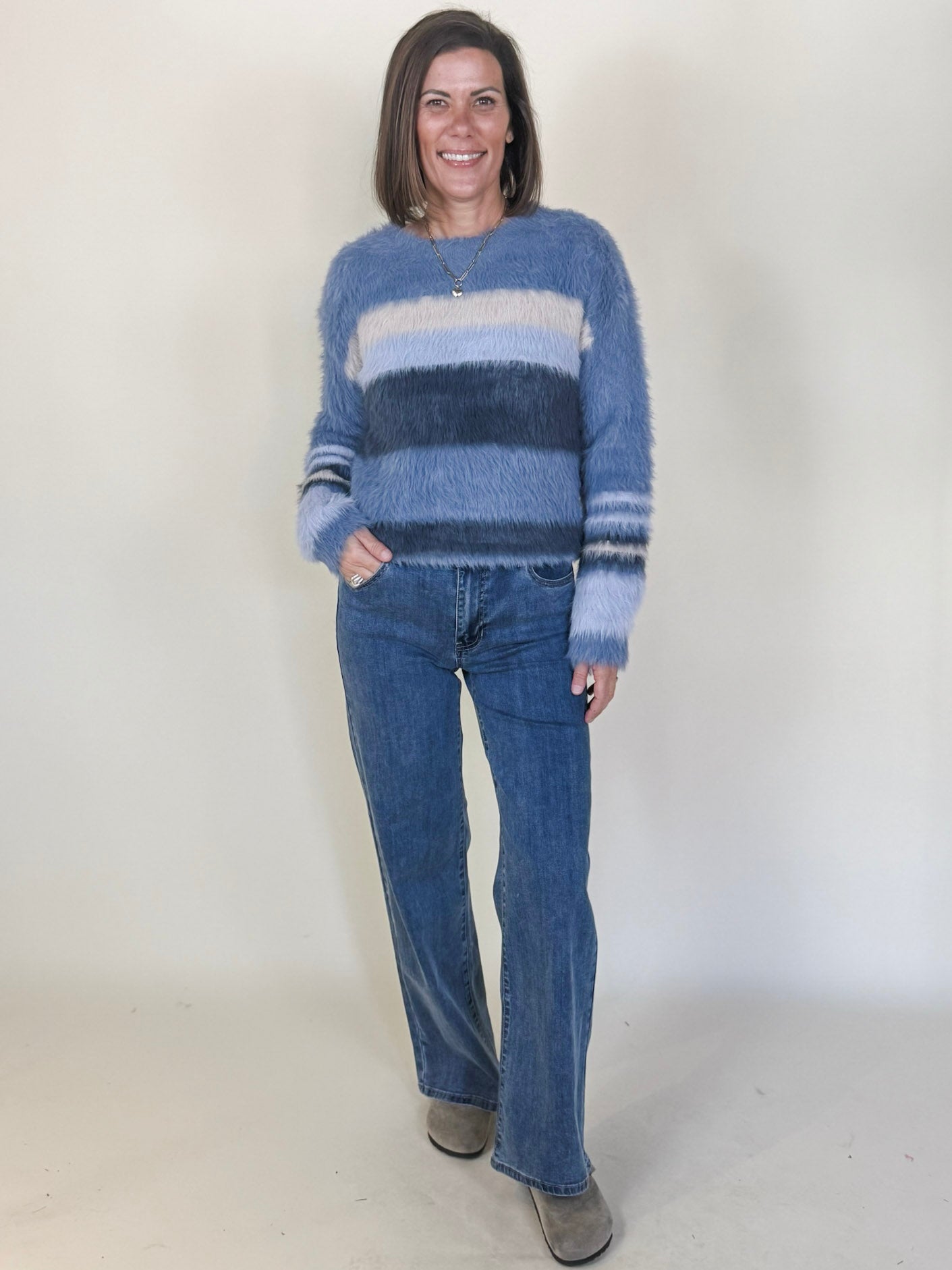 CeCe Colorblocked Stripe Sweater