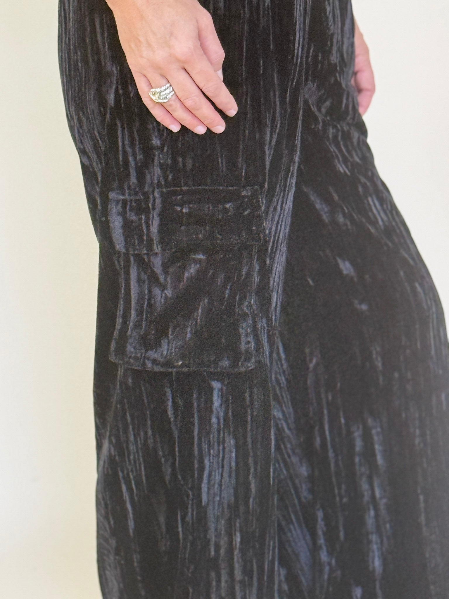 Hazel Crinkle Velvet Wide Leg Cargo Pants