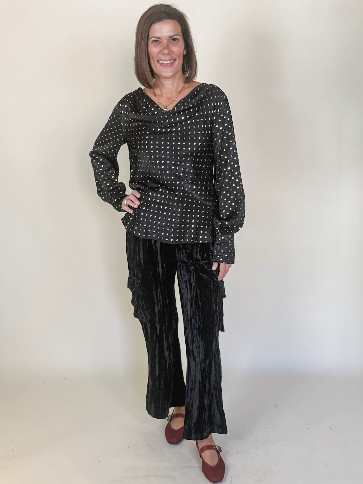 Blair Cowl Neck Embellished Blouse