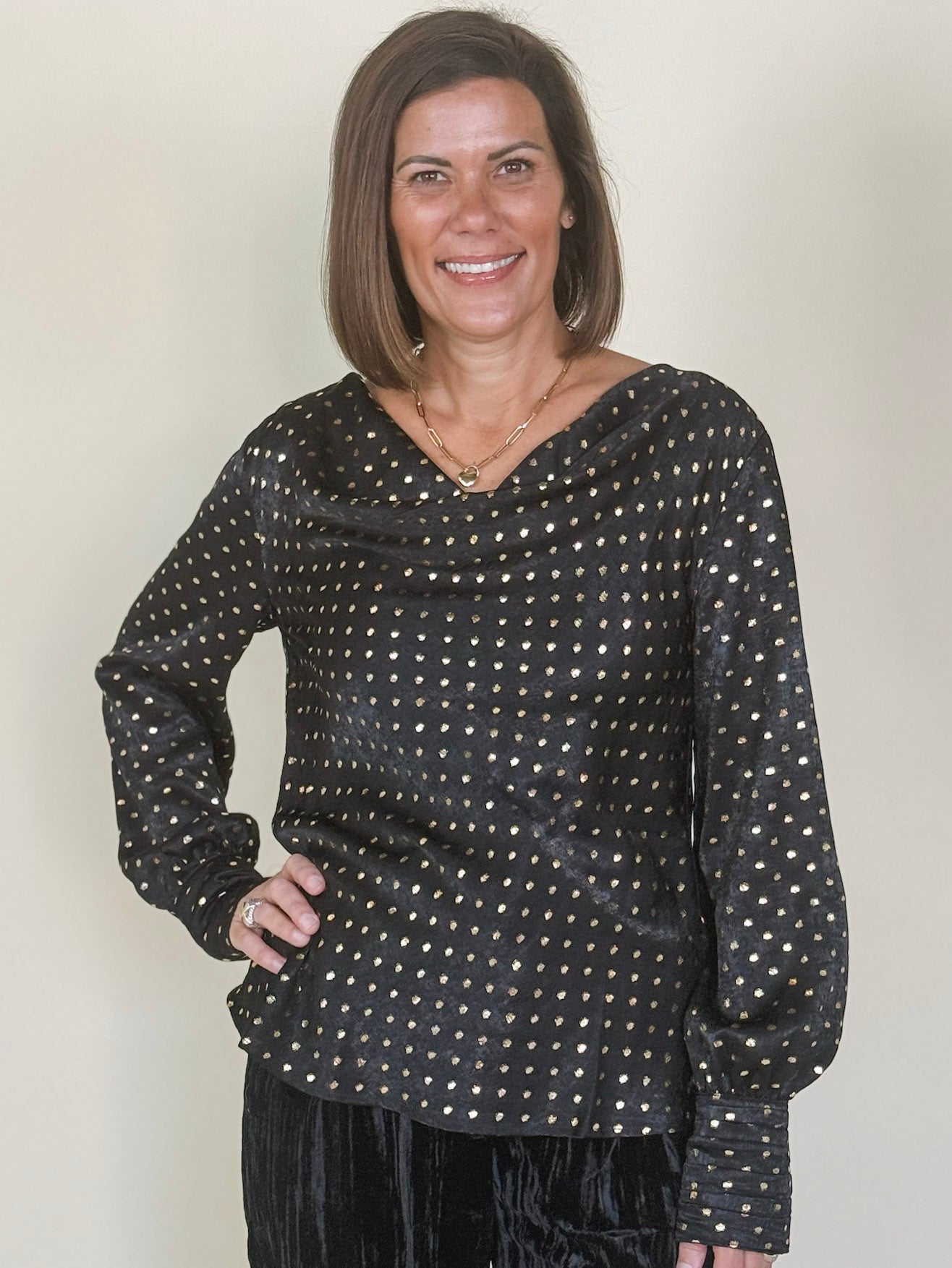 Blair Cowl Neck Embellished Blouse