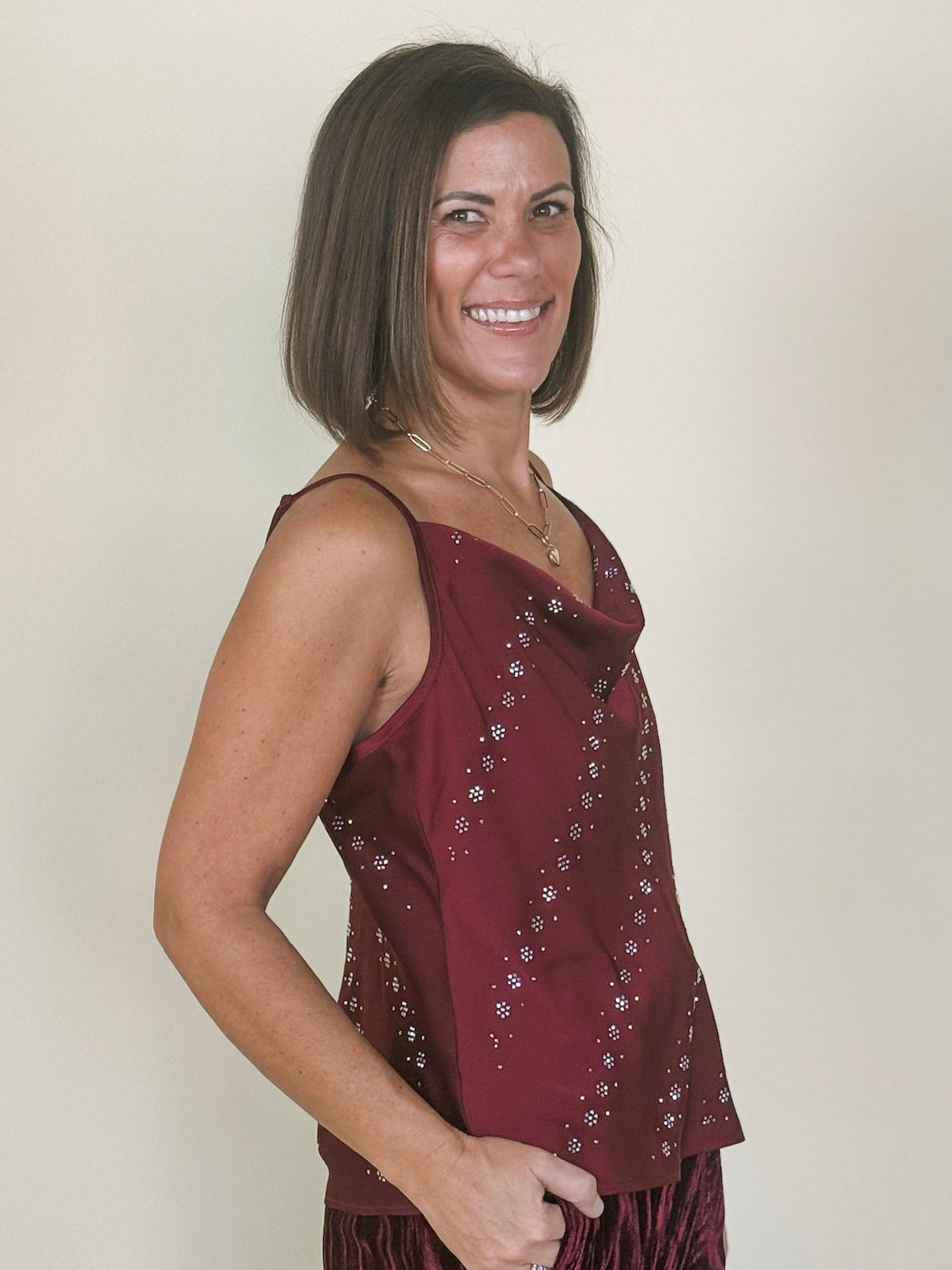 Jenny Embellished Cowl Neck Cami