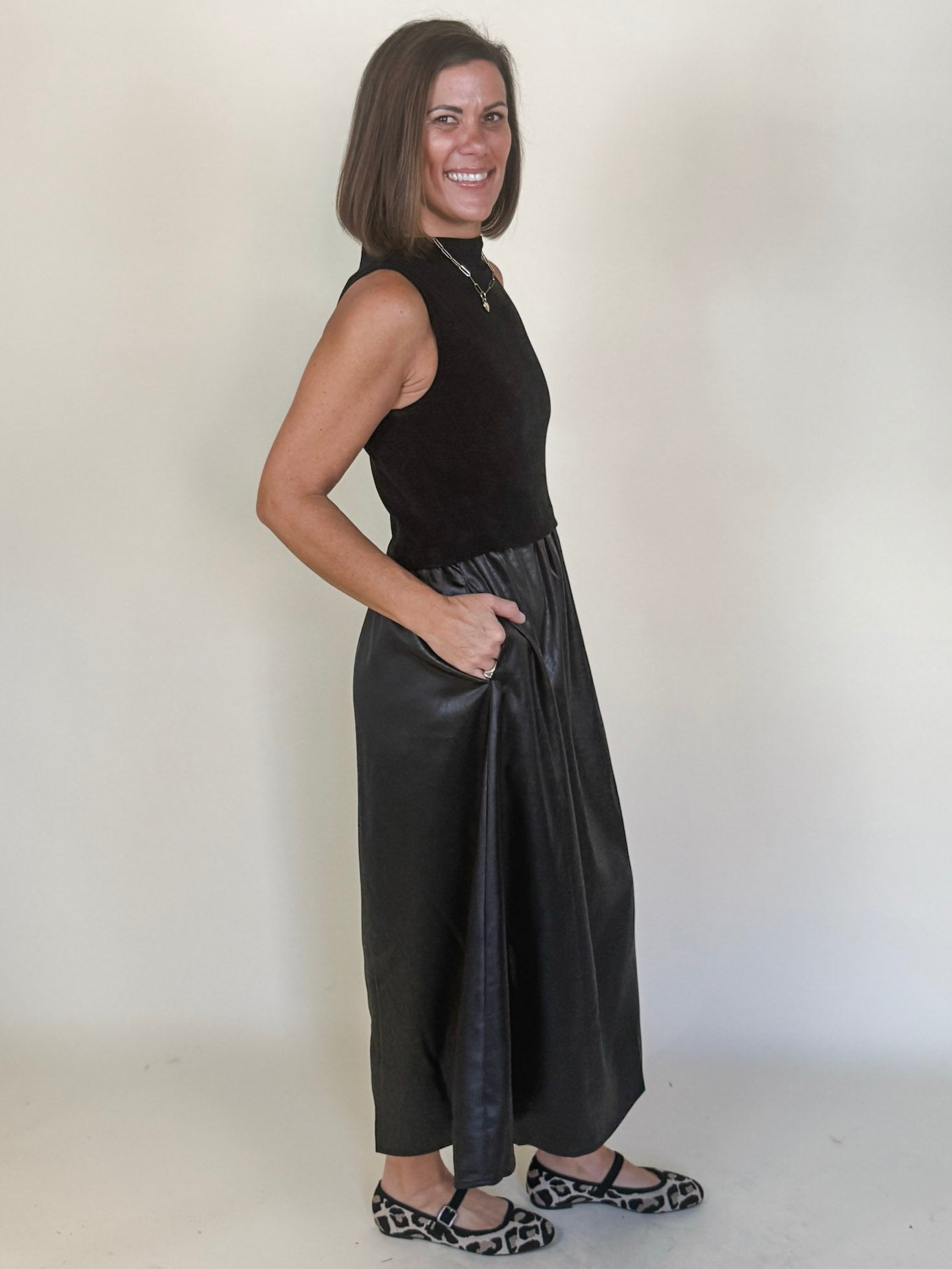 Missy Sleeveless Mixed Media Dress