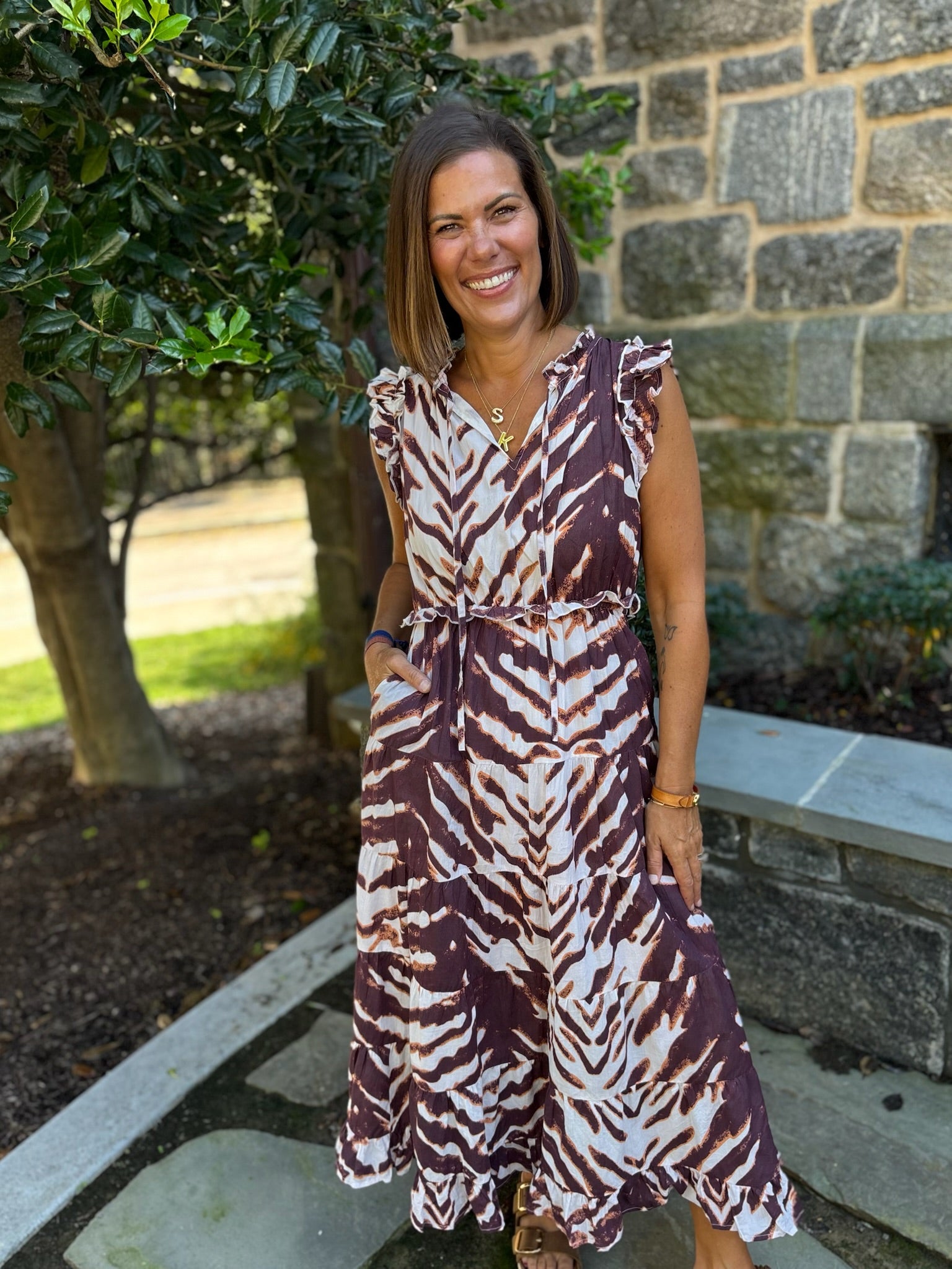 Tiana Abstract Print Tiered Dress