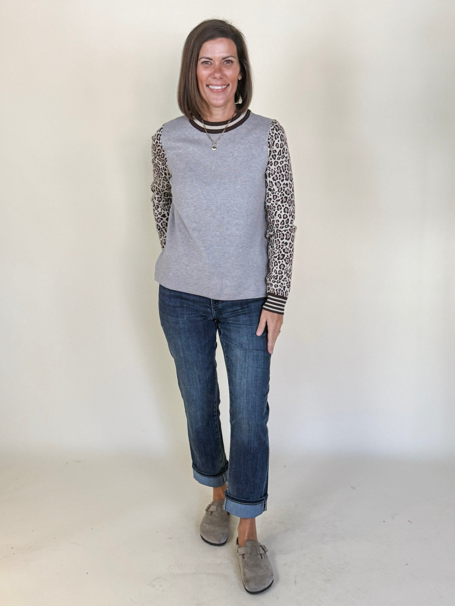 Laila Leopard Sleeve Knit Pullover