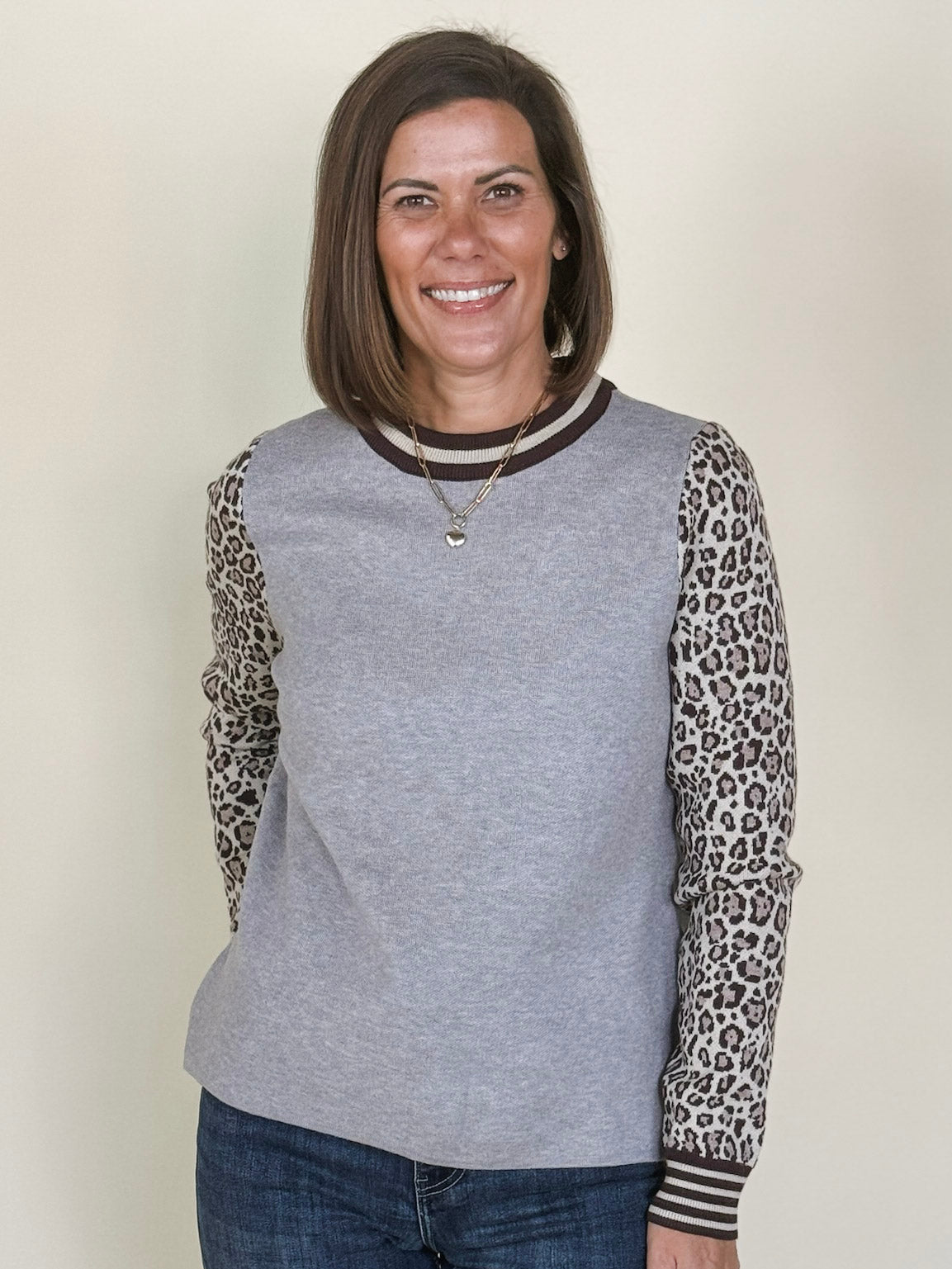 Laila Leopard Sleeve Knit Pullover