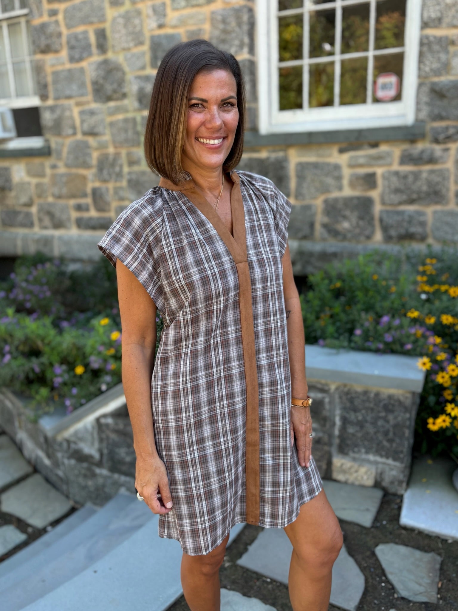 Patty V-Neck Plaid Dress