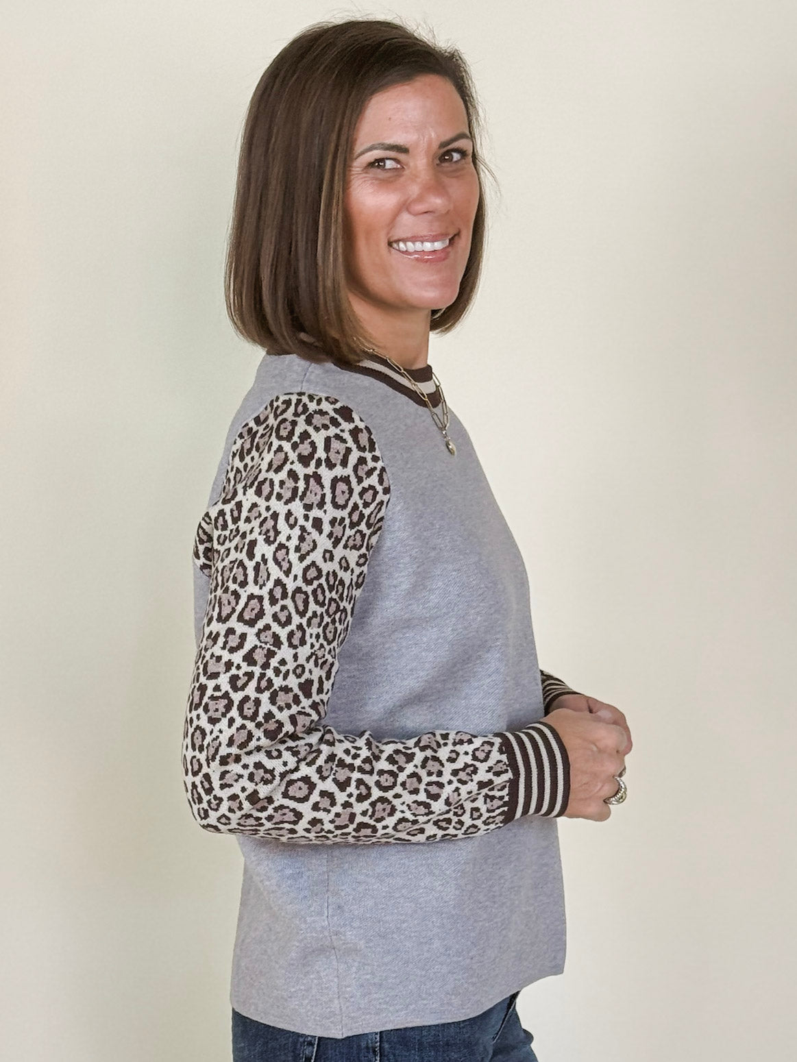 Laila Leopard Sleeve Knit Pullover