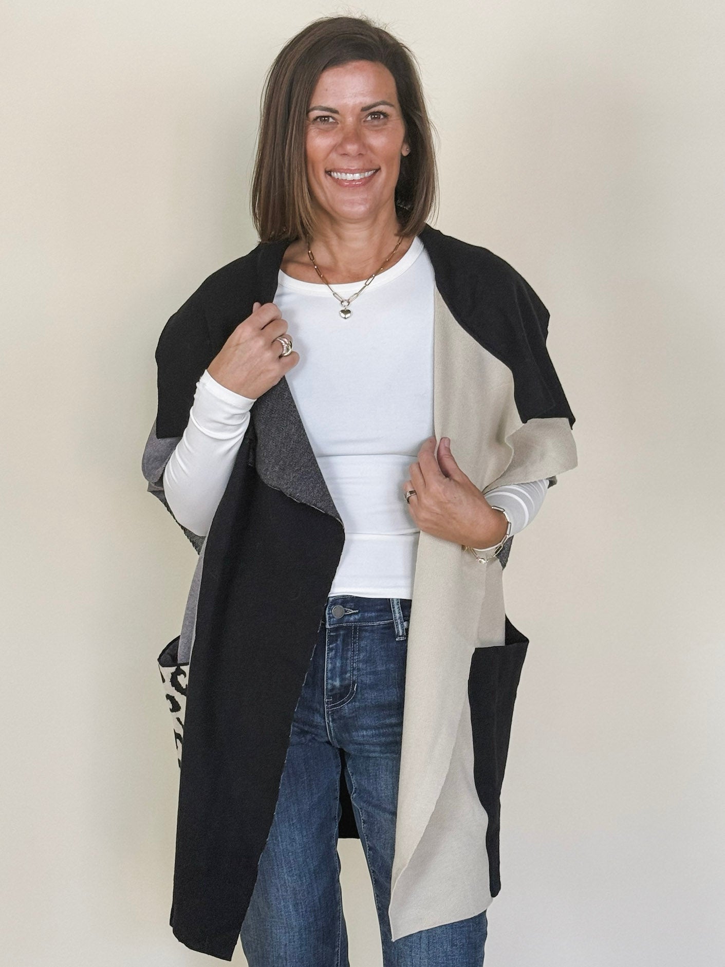 Connie Colorblocked Sleeveless Cardigan