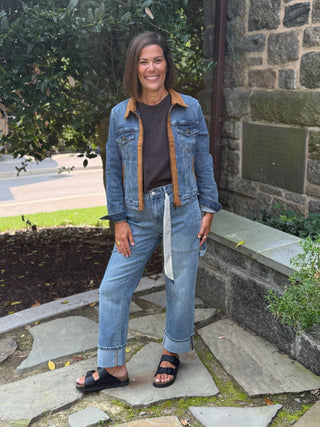 [TRIBAL] Zip Front Denim Jacket with Suede Trim