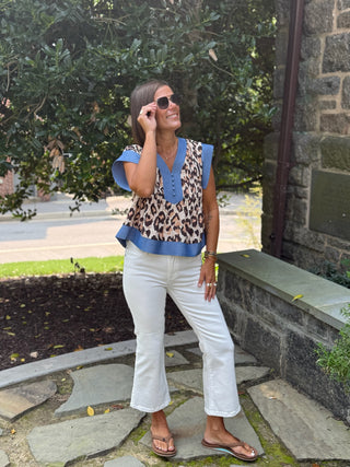 Chessa Cheetah & Denim Short Sleeve Top