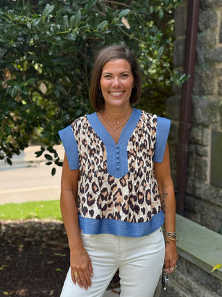 Chessa Cheetah & Denim Short Sleeve Top