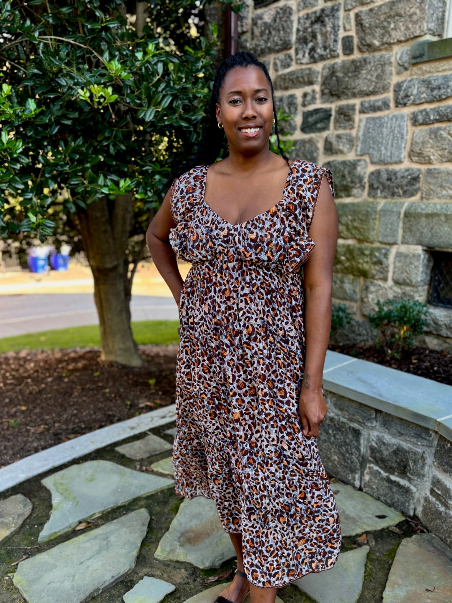 Lea Leopard Print Flutter Sleeve Dress