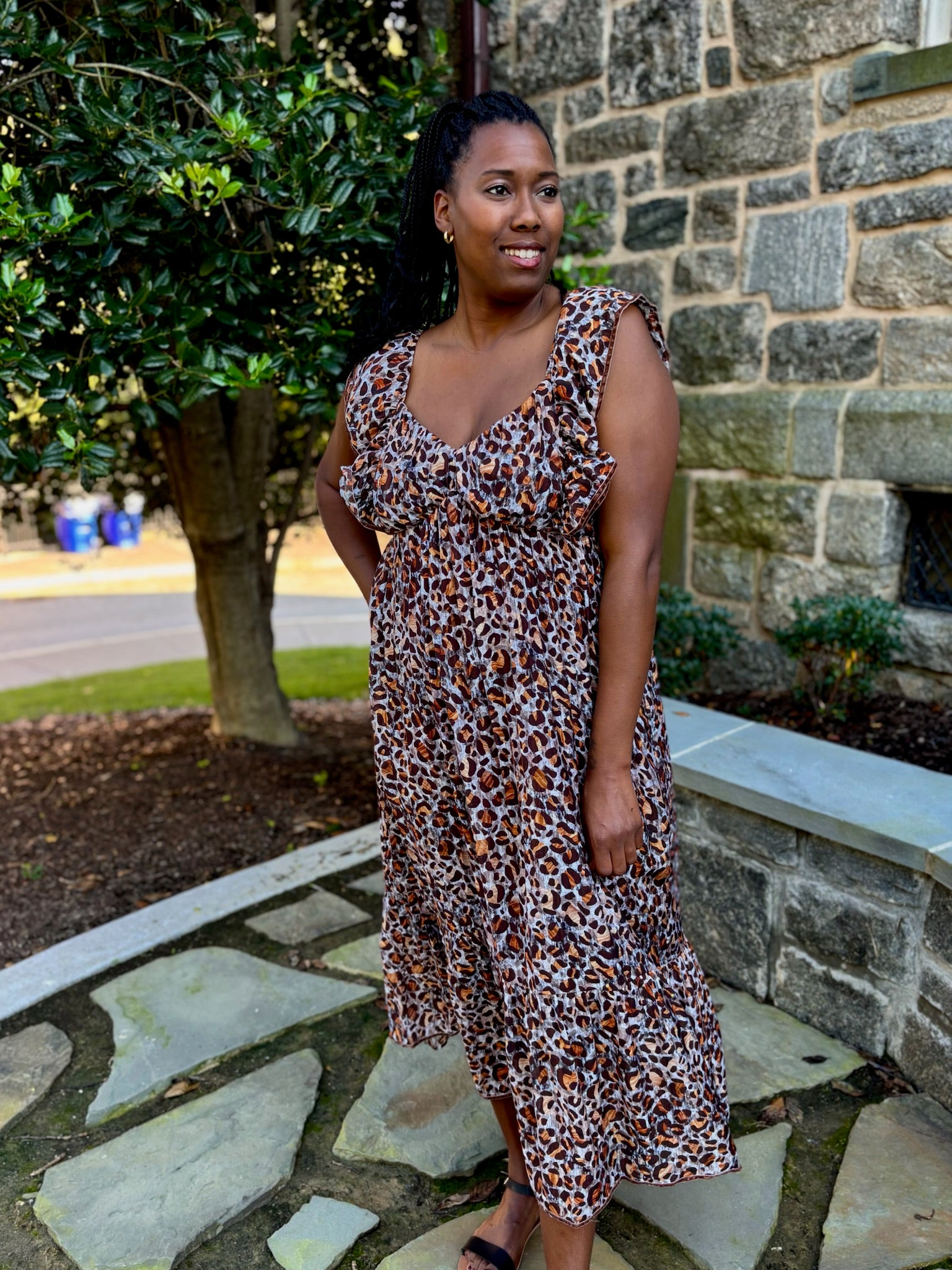 Lea Leopard Print Flutter Sleeve Dress