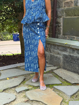 Fidelina Side Button Fish Pattern Skirt