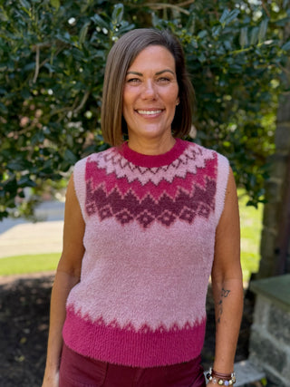 [TRIBAL] Crew Neck Fair Isle Sweater Vest