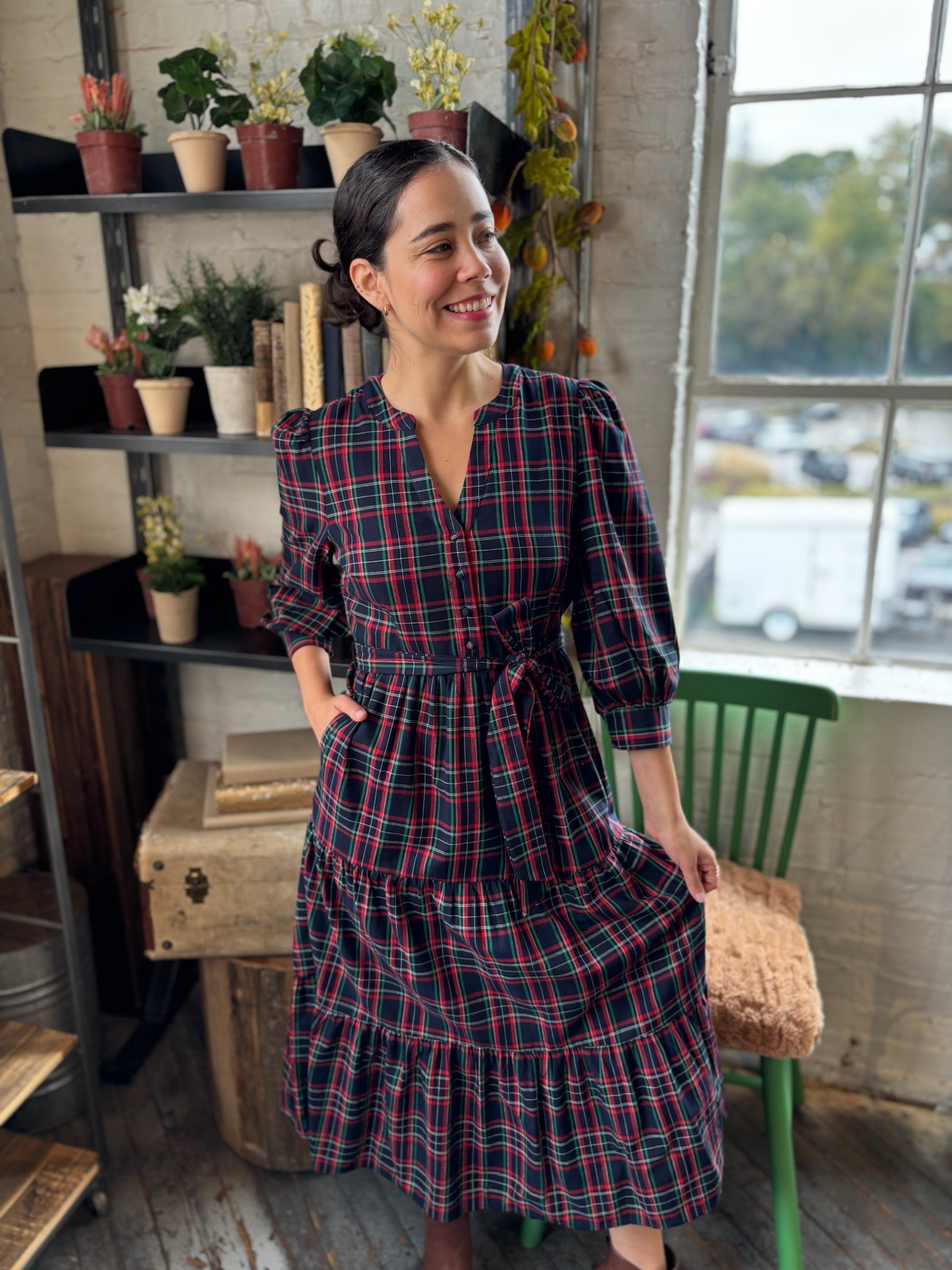 Chapman Plaid Yanis Button Up Midi Dress
