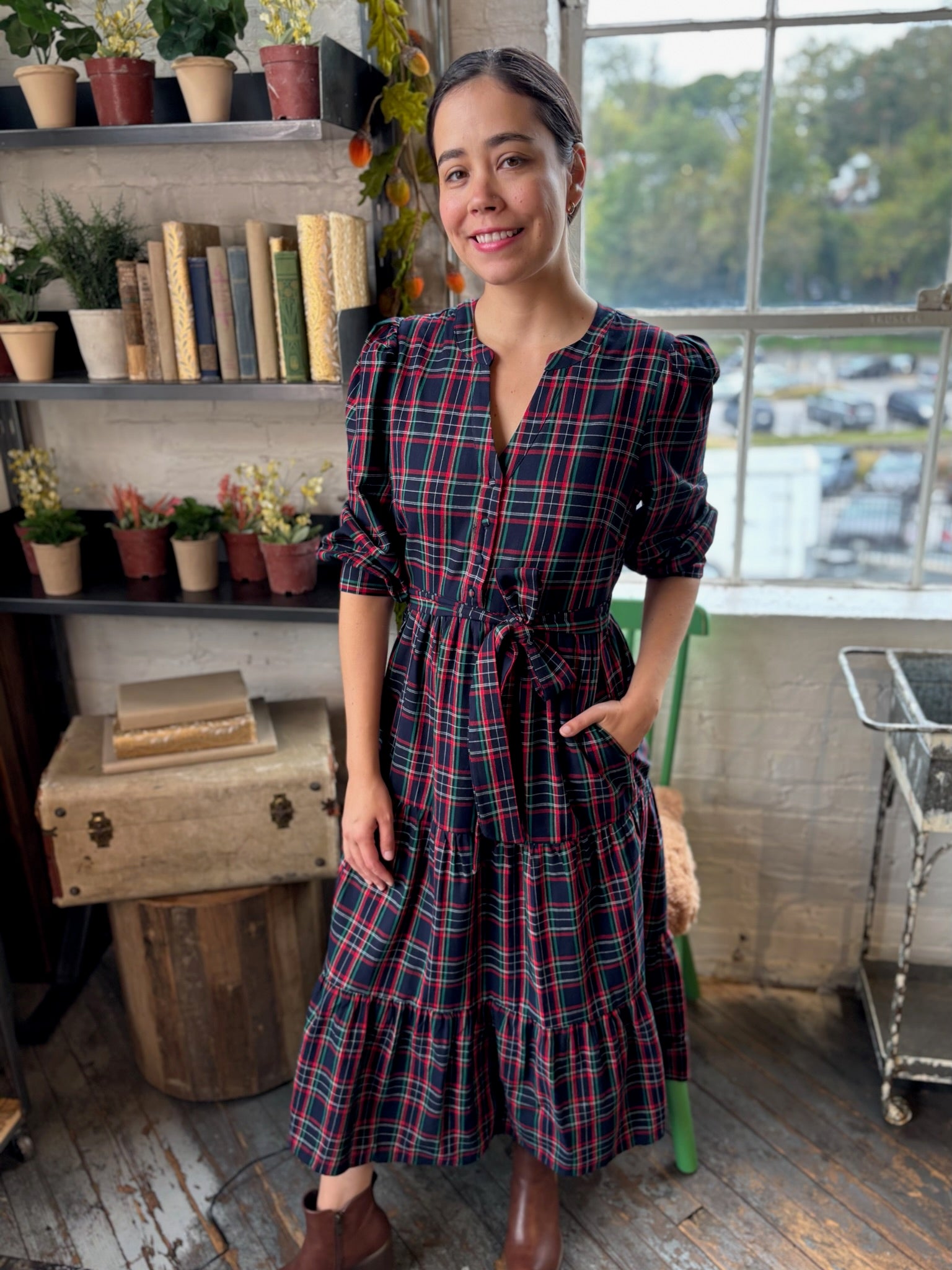 Chapman Plaid Yanis Button Up Midi Dress