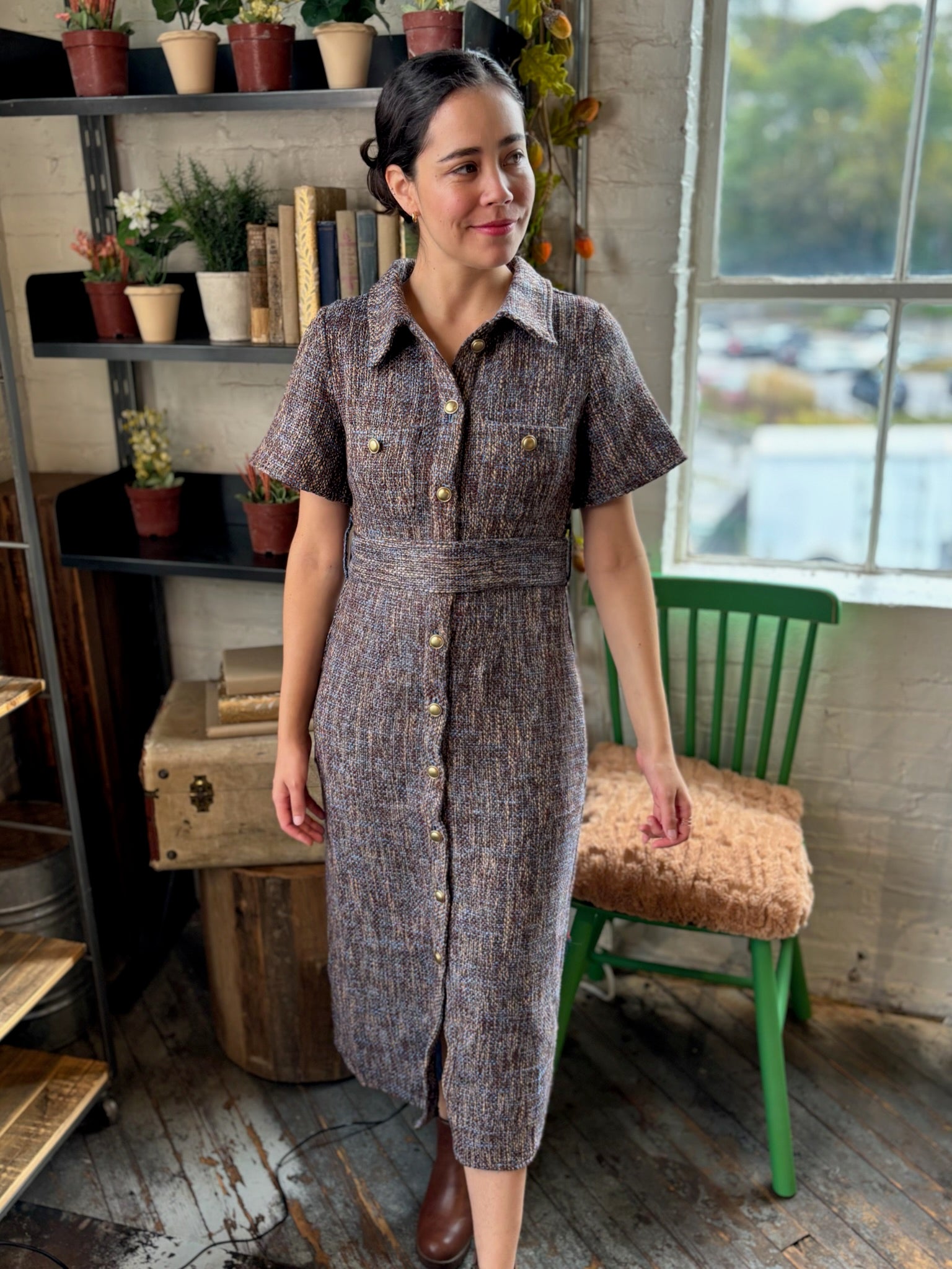 Serah Tweed Button Up Midi Dress