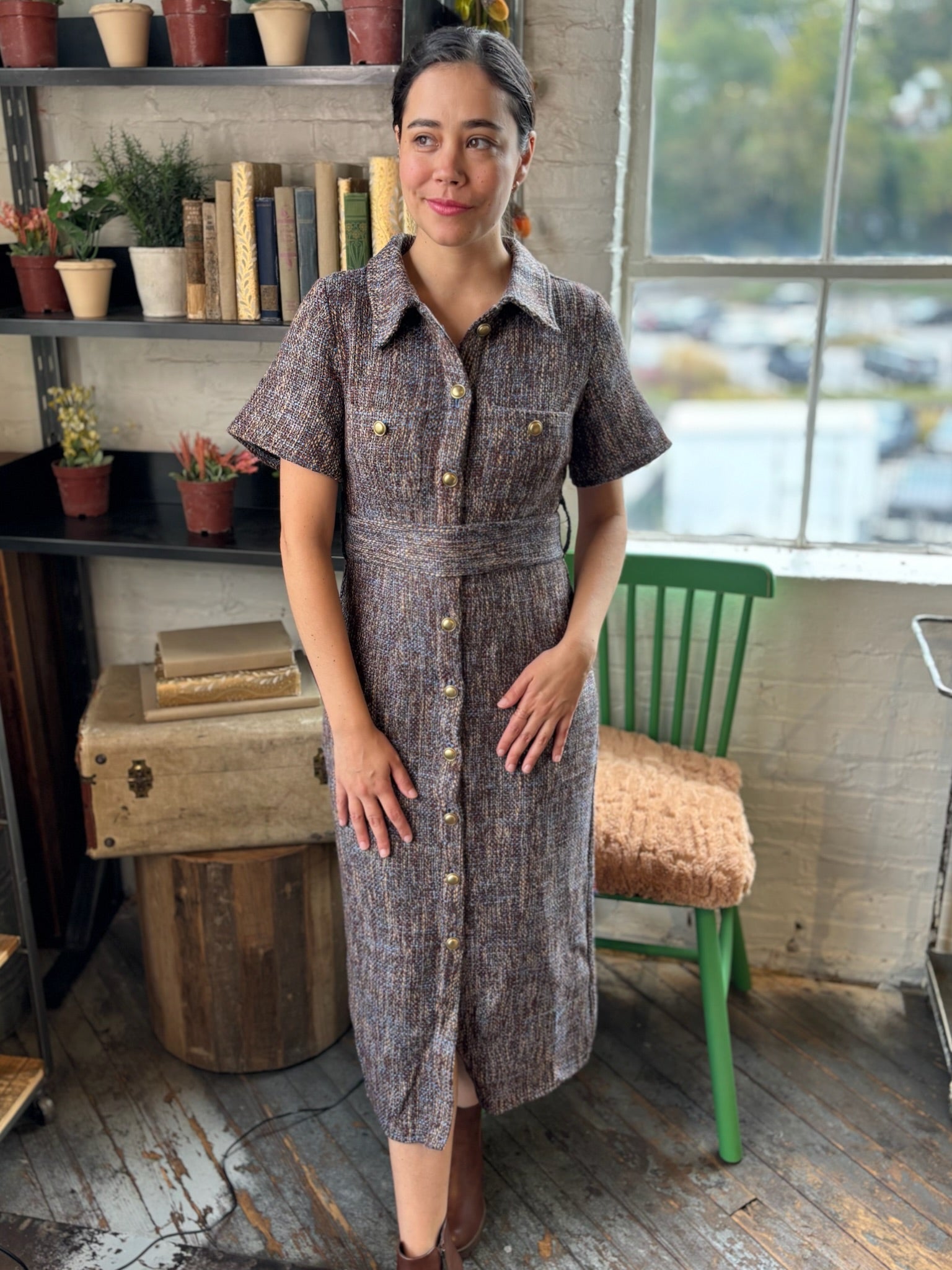 Serah Tweed Button Up Midi Dress