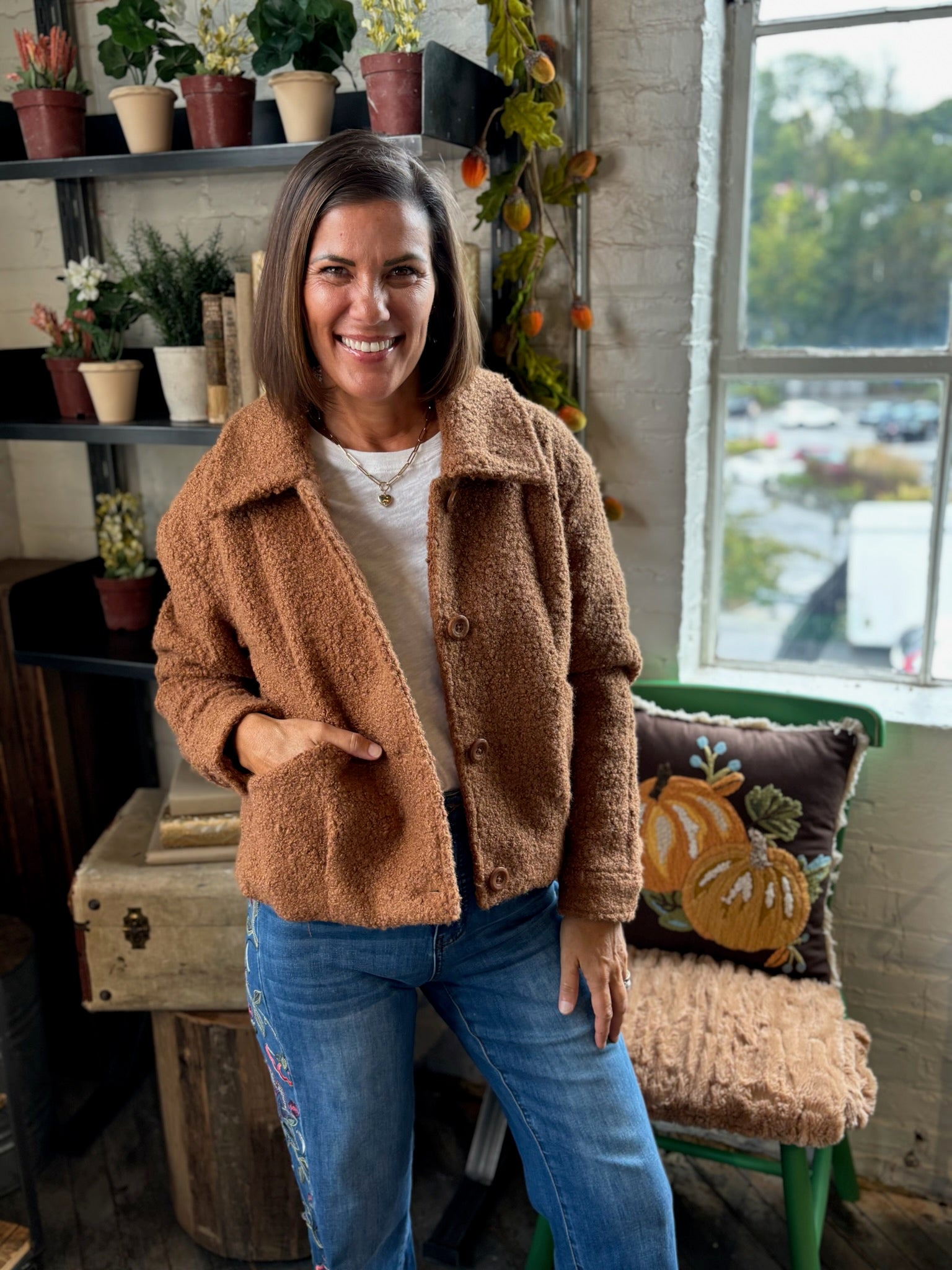 [TRIBAL] Button Front Boucle Jacket