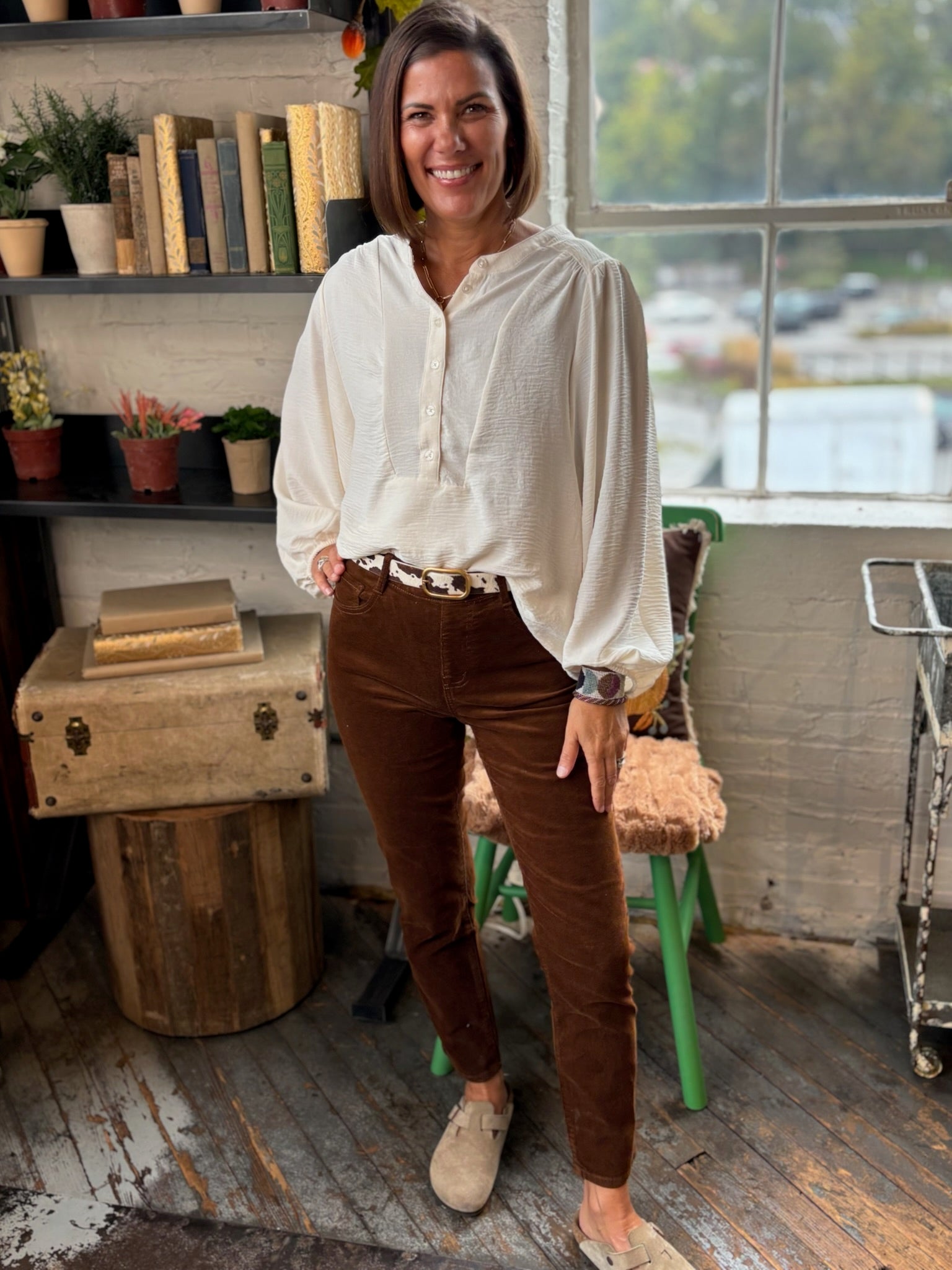 [TRIBAL] Audrey Micro Corduroy Pull-On Slim Pants