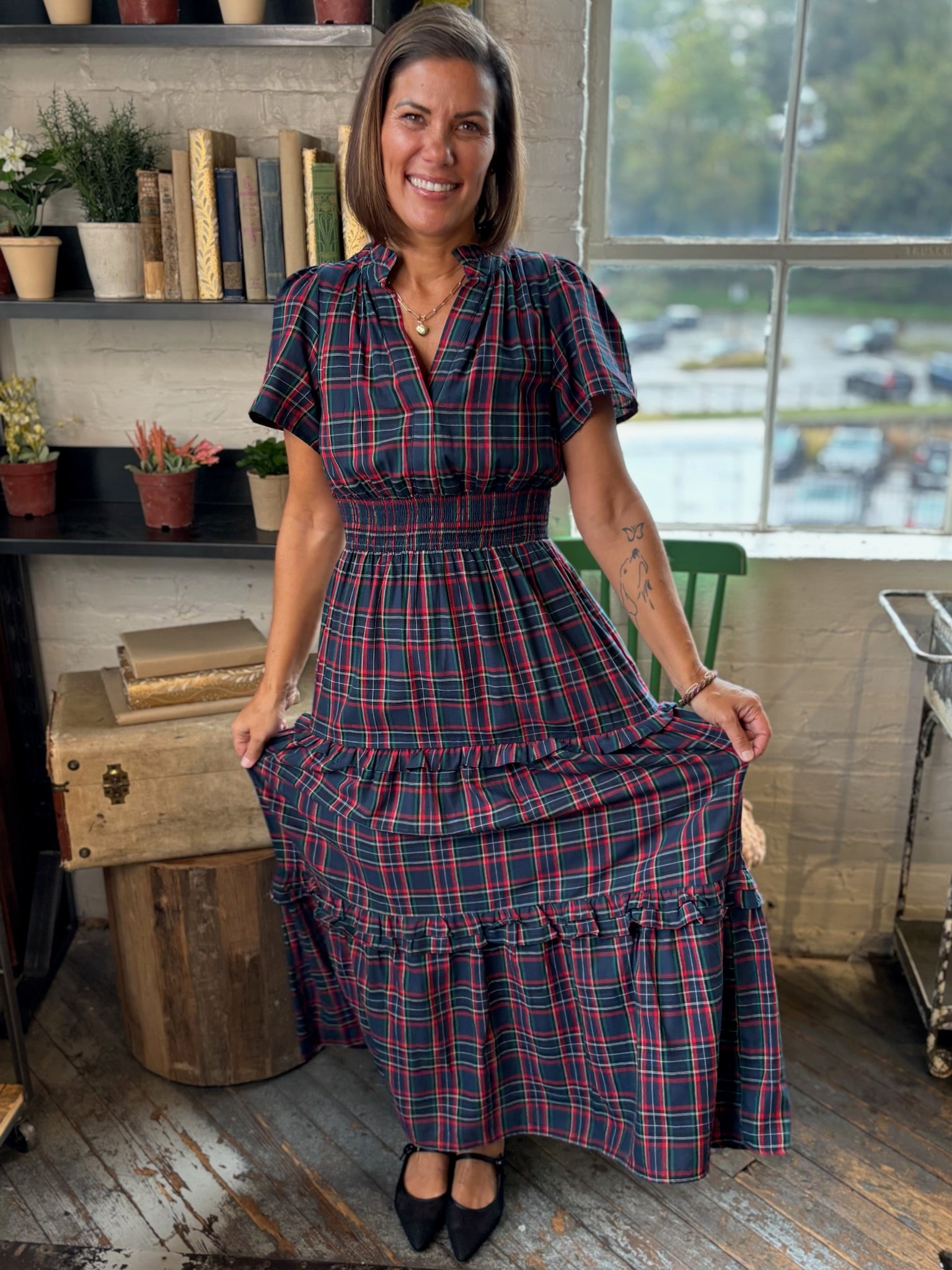 Miley Plaid Palmer Poplin Tiered Maxi Dress