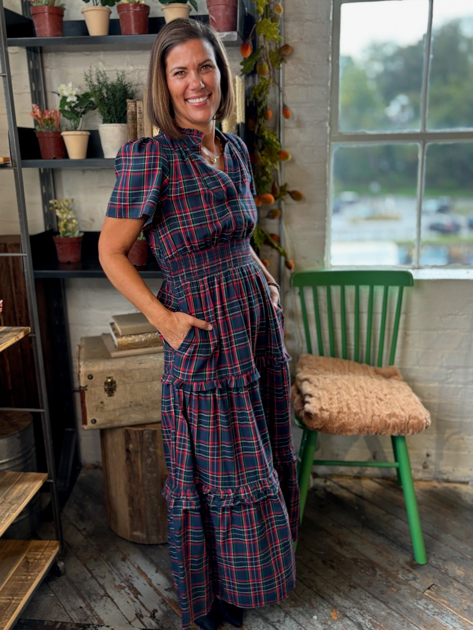 Miley Plaid Palmer Poplin Tiered Maxi Dress
