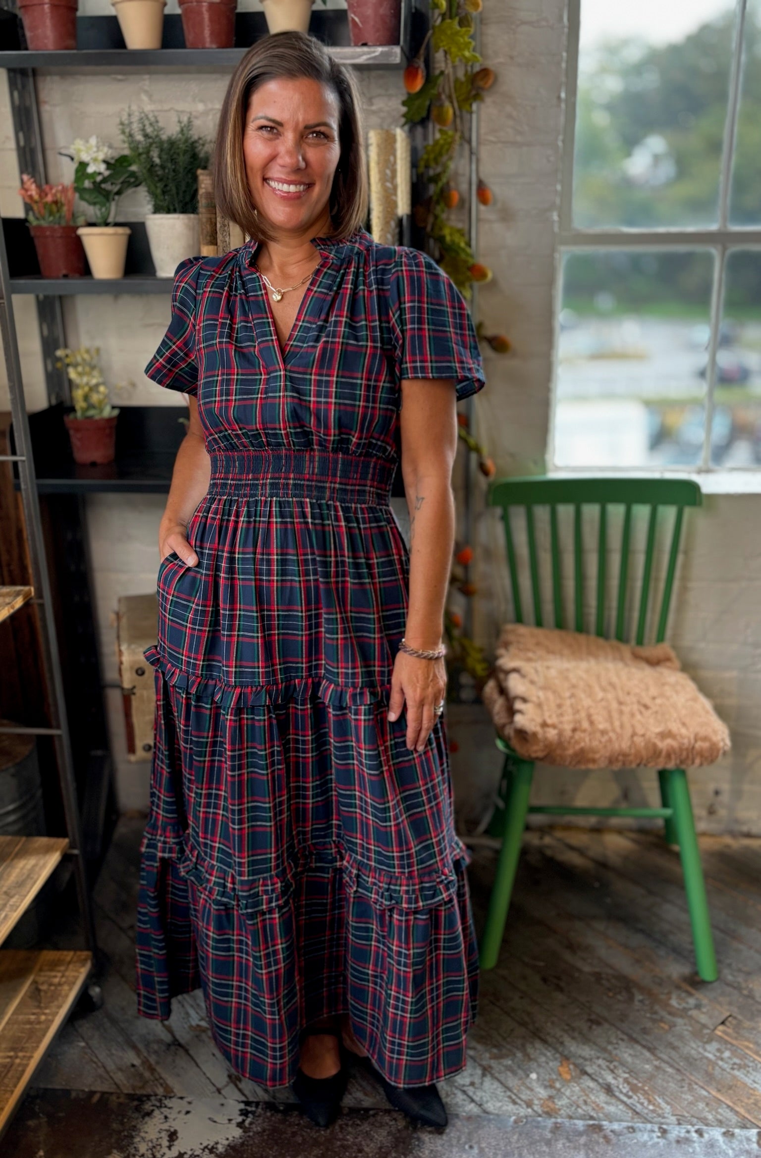 Miley Plaid Palmer Poplin Tiered Maxi Dress