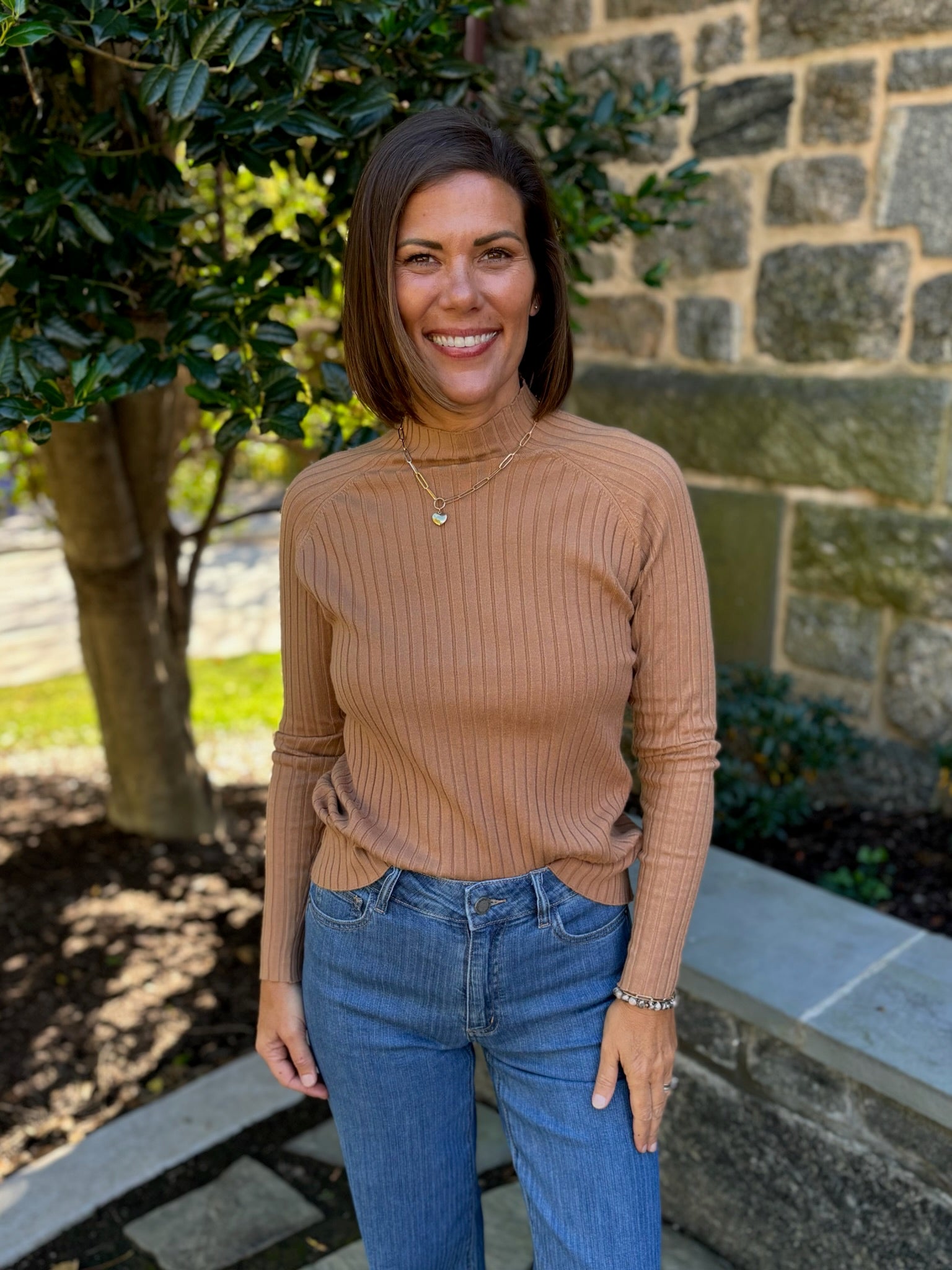 Shelly Ribbed Mock Neck Sweater