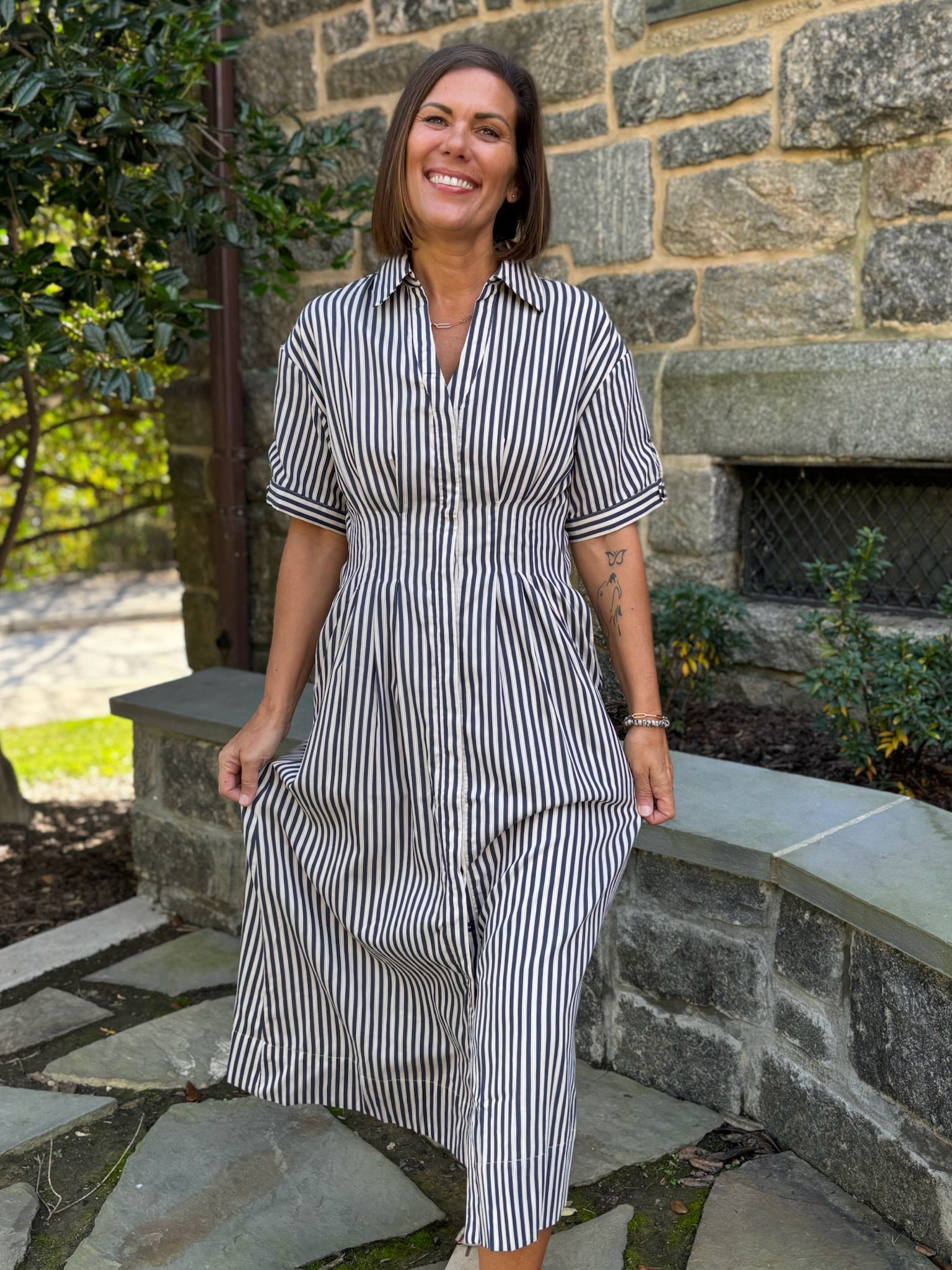 Vanisa Stripe Midi Shirt Dress