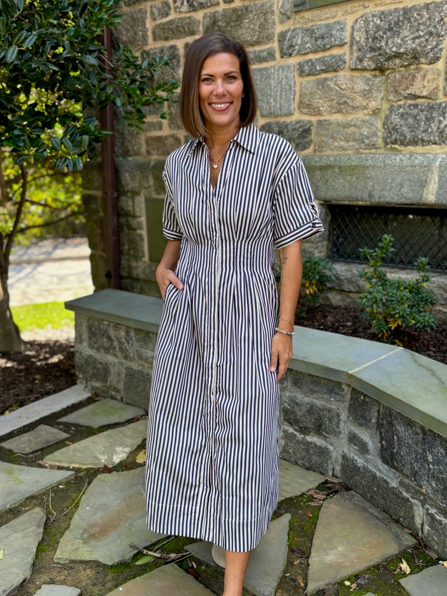 Vanisa Stripe Midi Shirt Dress