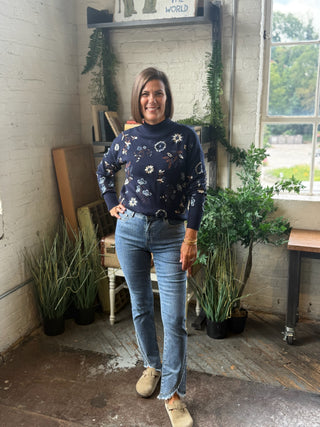 Mindy Embroidered Mock Neck Sweater