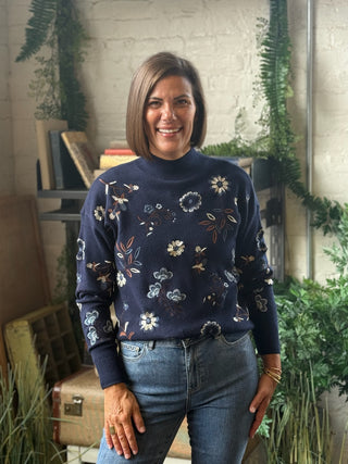 Mindy Embroidered Mock Neck Sweater