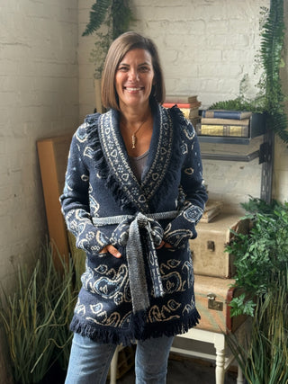 Carla Self-Belt Jacquard Cardigan